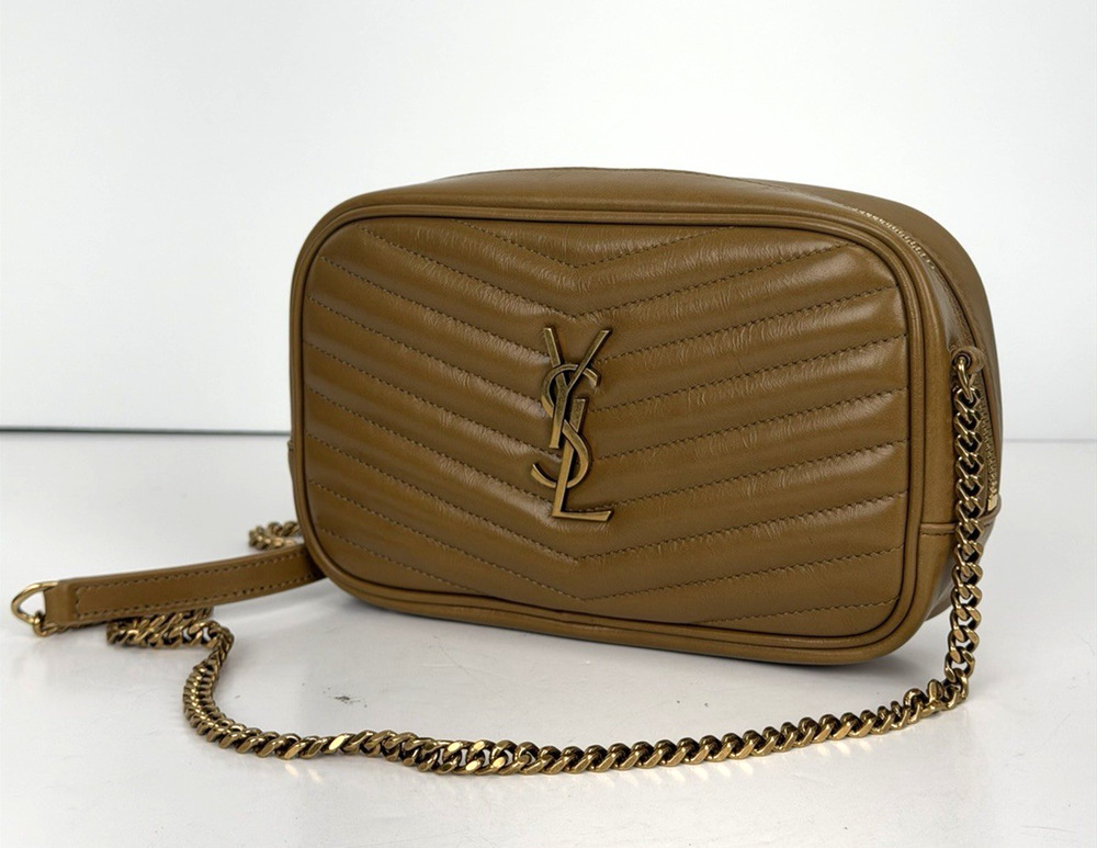 Saint Laurent Chevron Lou Camera Mini Shoulder Bag in Brown Leather S20